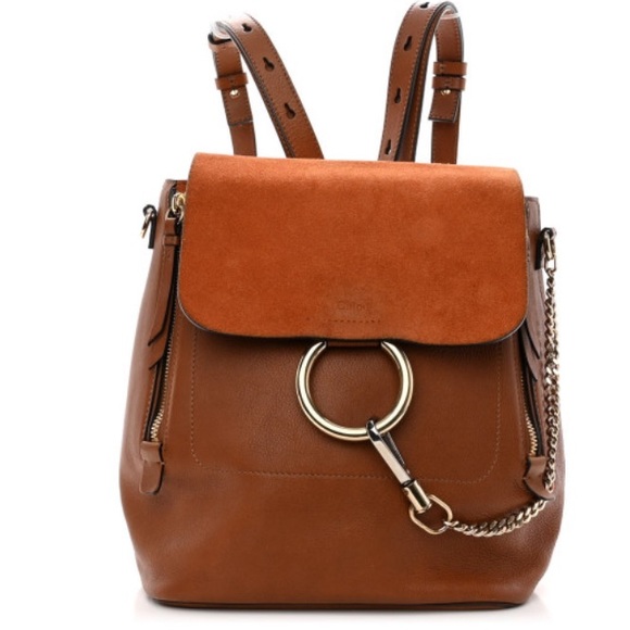 Chloe Handbags - Chloe Suede Calfskin Medium Faye Backpack Tan